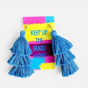 Blue Triple-Tier Tassel Earrings